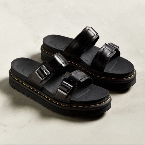 Dr. Martens Shoes - Dr Martens MYLES BRANDO LEATHER BUCKLE SLIDE SANDALS
